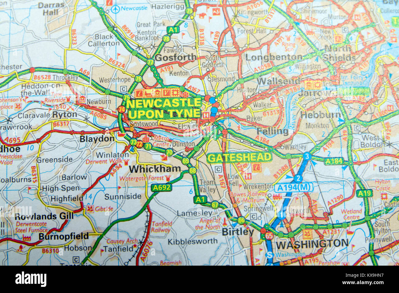 La Mappa Stradale Di Newcastle Upon Tyne Inghilterra Kx9hn7 