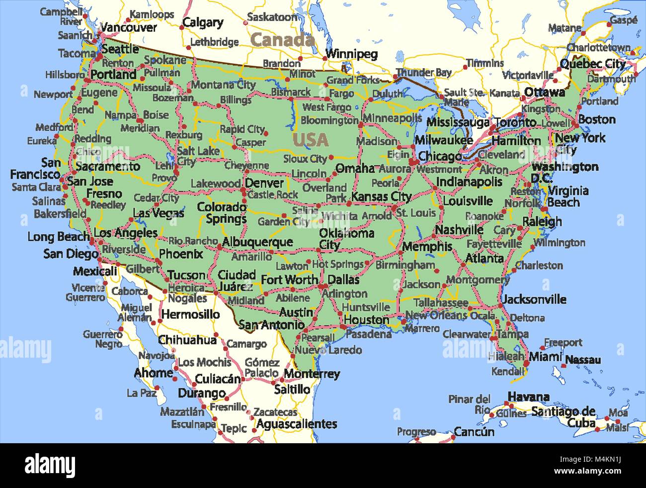 Mappa Degli Stati Uniti Damerica Mostra I Confini Nomi Di Località E